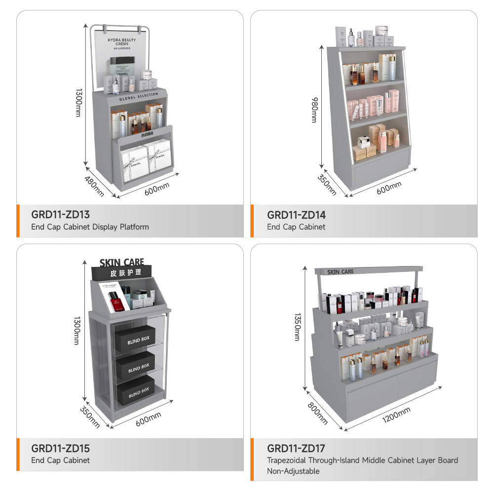 Retail Display Rack Grey Wooden Island Cabinet For Smart Store Rack And Premium Shop Design