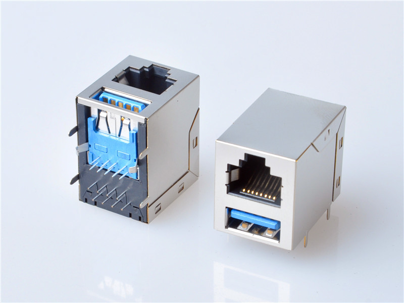 RJ45 Jack With 10/100 Base-T Magnetics , USB3.0+RJ45，100BASE ，HULYN