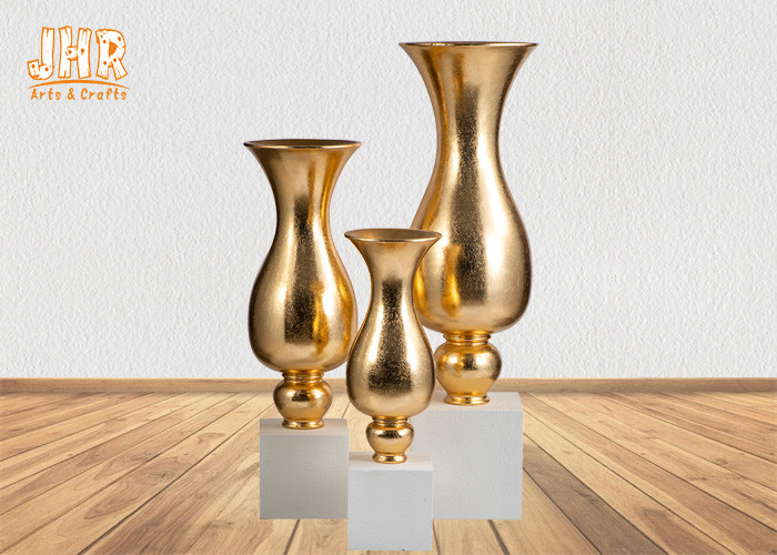 Glossy Gold Fiberglass Decorative Planters Trumpet Shape