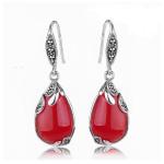 Retro Jewelry Thailand Silver with Marcasite and Red Agate Earrings (JA1750RED)