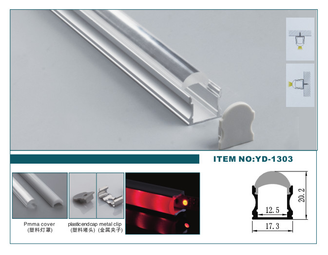 17.3*20.2mmAluminium LED Profile Surface Mounted UV Resistant Aluminum Extrusion