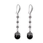 Antique Thai Silver Jewelry Sterling Silver Black Onyx Marcasite Drop Dangle