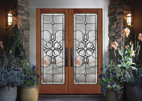 Wood Frame Dedorative Glass Sliding Door , Black Patina Internal Glass Sliding