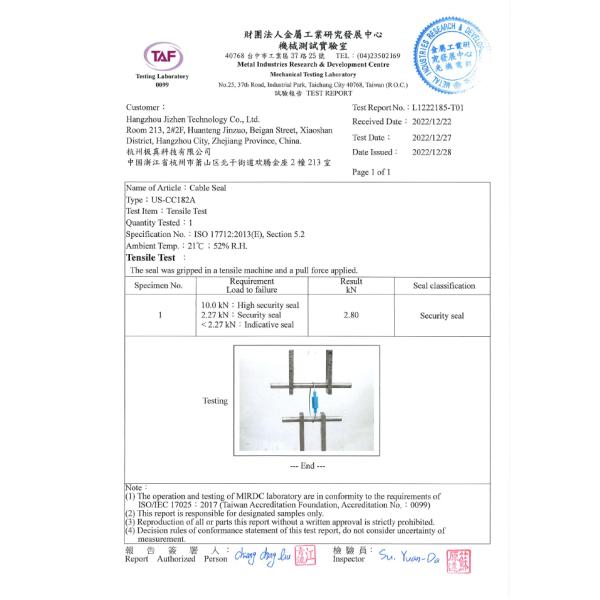 2.8 KN Tensile Strength Laser Printed US-CC182A Fixed Length Container Truck Cable Security Seal