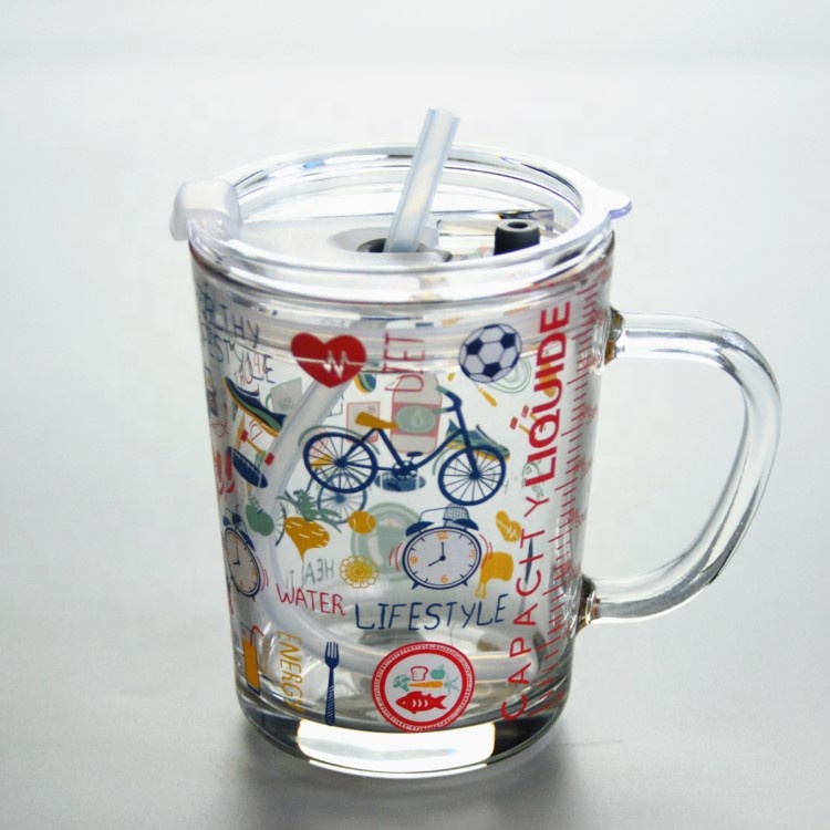 Cartoon Crystal Drinking Glass With Lid And Silicate Straw