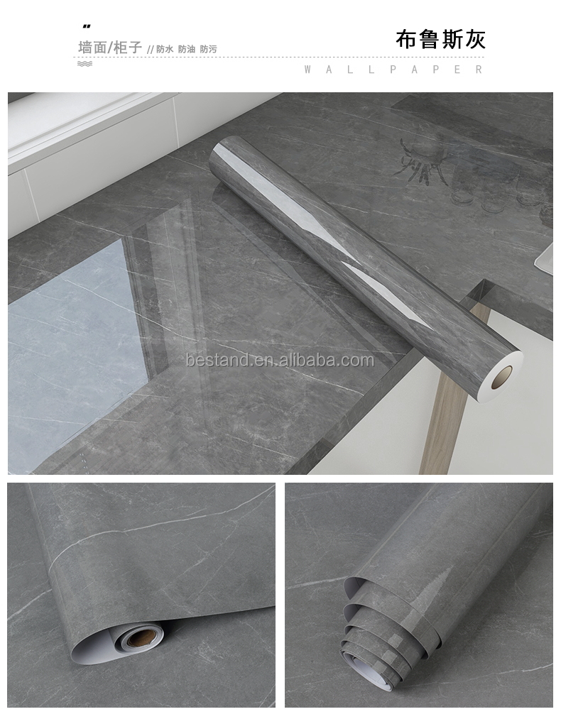 122cm Width Kitchen and Bathroom Wall Covering Marble Wallpaper with Geometric Pattern Waterproof