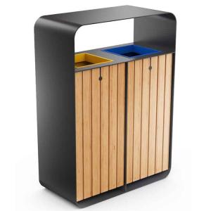 Wholesale Contemporary Outdoor Wooden Garbage Bin 2 Compartments Recycling Bin Public Dustbin from china suppliers