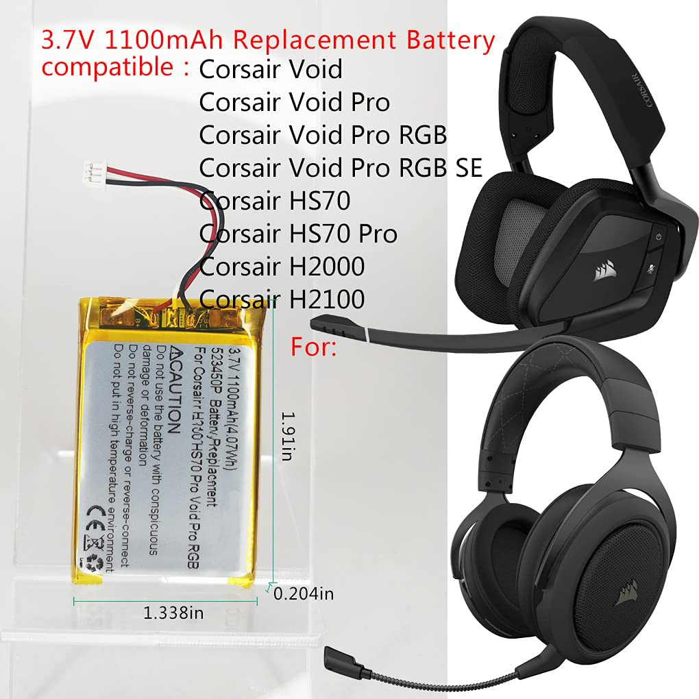 3.7V 1100mah Corsair Void Pro / Corsair Void Battery Replacement 523450P