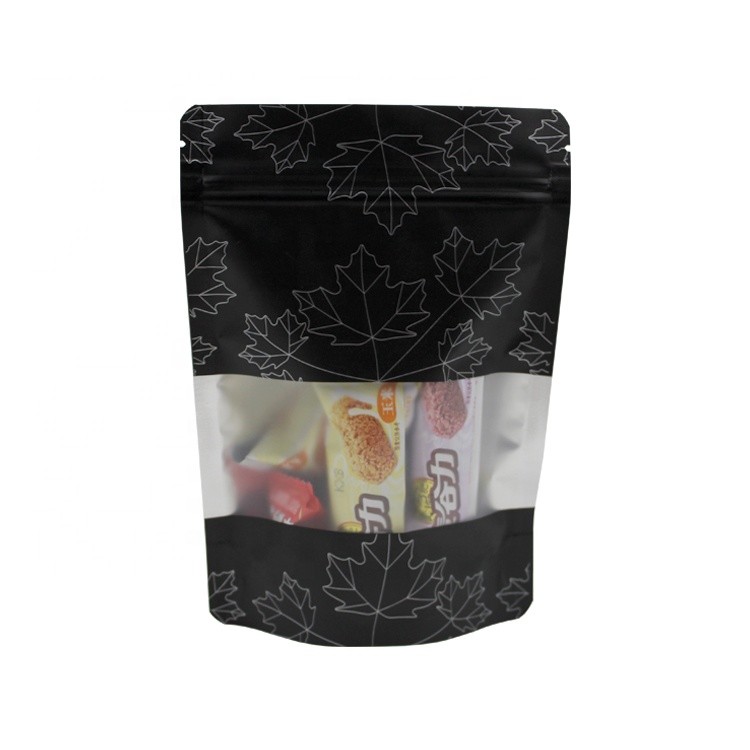 Food Packaging Maple Leaf Pattern Printed Zipper Bag Kraft Paper Aluminum Foil Inside Stand Up Colorful Window Pouch