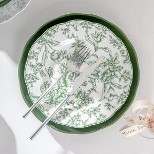 Wholesale Green Floral Ceramic Diner Set Plate Under Glazed Technique Christmas Gift For Women from china suppliers