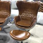 Brown Retro Ottoman Footstool Genuine Leather Bar Stools For Living Room