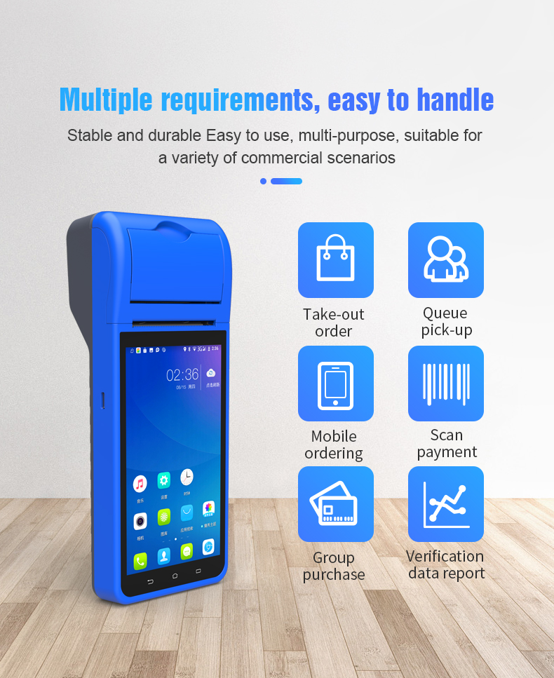 Capacitive Touch Panel Android 8.1 POS Terminal A5N with 58mm Built-In Thermal Printer