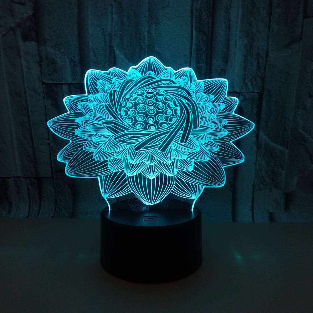 New Lotus flower custom OEM words picture 3D night Light LED Creative gift Desktop Table Lamp