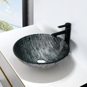 Wholesale Engraving Round Table Top Wash Basin Black Bathroom Sink Hand Drawing from china suppliers