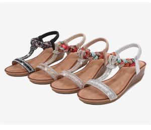 Wholesale BS098 Sandals Women Ladies Shoes Bohemian Style T-Strip Rhinestone Wedge Sandals Plus Size Sandals PU Women'S Shoes PU S from china suppliers