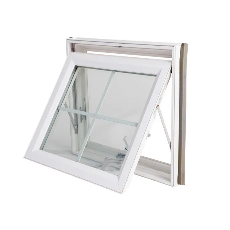 White UPVC PVC Awning Window French Style Double Glass Small Size Design