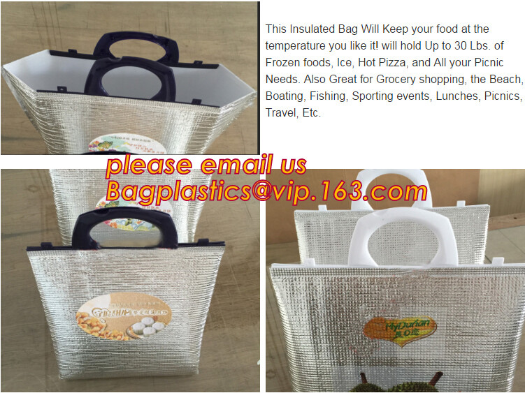 Reusable aluminium foil thermal insulation material cooler bag for picnic with Strapping tape closureRecycled PP Woven Plast