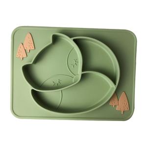 Wholesale Custom Green Silicone Baby Tray Fox Shape BPA Free Silicone Baby Plate from china suppliers