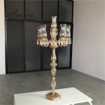 ZT-394 wedding decoration 6 arms cut glass cup tall gold color candle holder
