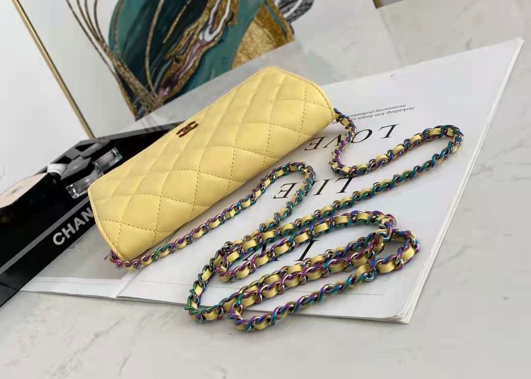 Inclined Shoulder Cowhide 19cm Luxury Brand Wallet With Chain