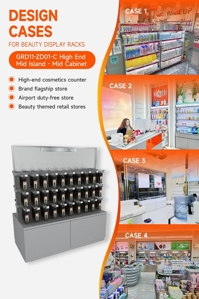 GDR11-ZD01-C Retail Store Display with Rods and Hooks and Adjustable Shelves for Beauty Counters