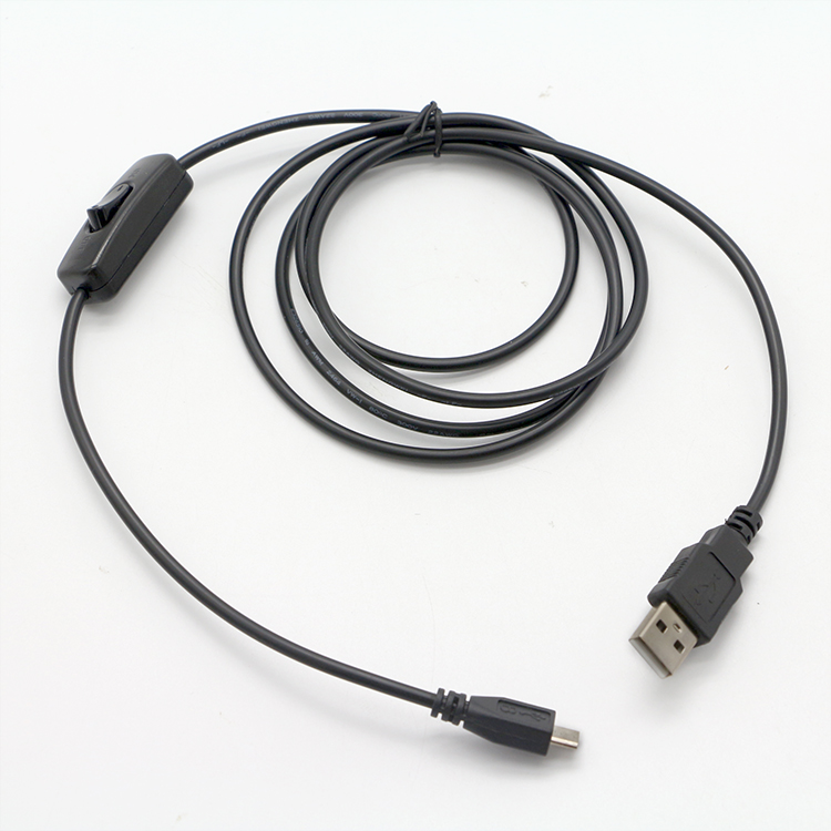High Quality 1M ON OFF Controller Micro B to USB A Extension Cable with Switch for LED Lamp