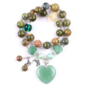 Wholesale Handmade Gemstone Beaded Bracelet Natural Unakite Stone Bracelet Adjustable Heart Green Aventurine Charms Bracelet For P from china suppliers