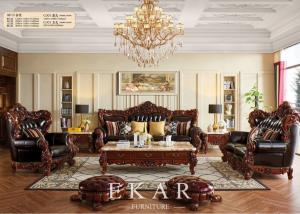 Wholesale Oak Wooden Carving Design Royal Luxury Living Room 7 Seater Leather Sofa Set from china suppliers