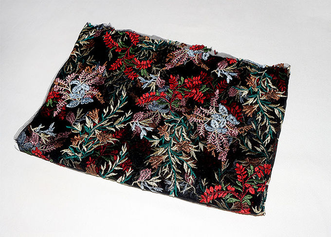 DTM Floral Embroidery Multi Colored Lace Fabric For Show Dress Eco Friendly