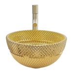 45mm Drain Hole Glass Wash Basin 18K Gold Color Bathroom Sinks For Home Hotel