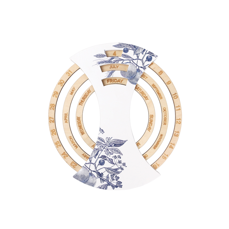New Design Rotatable Wall Mounted Wooden Round Concentric Calendar For Home Office Decoration