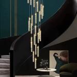 3200-6500K Color Temperature Golden Acrylic Hanging Pendant Light For Hotel