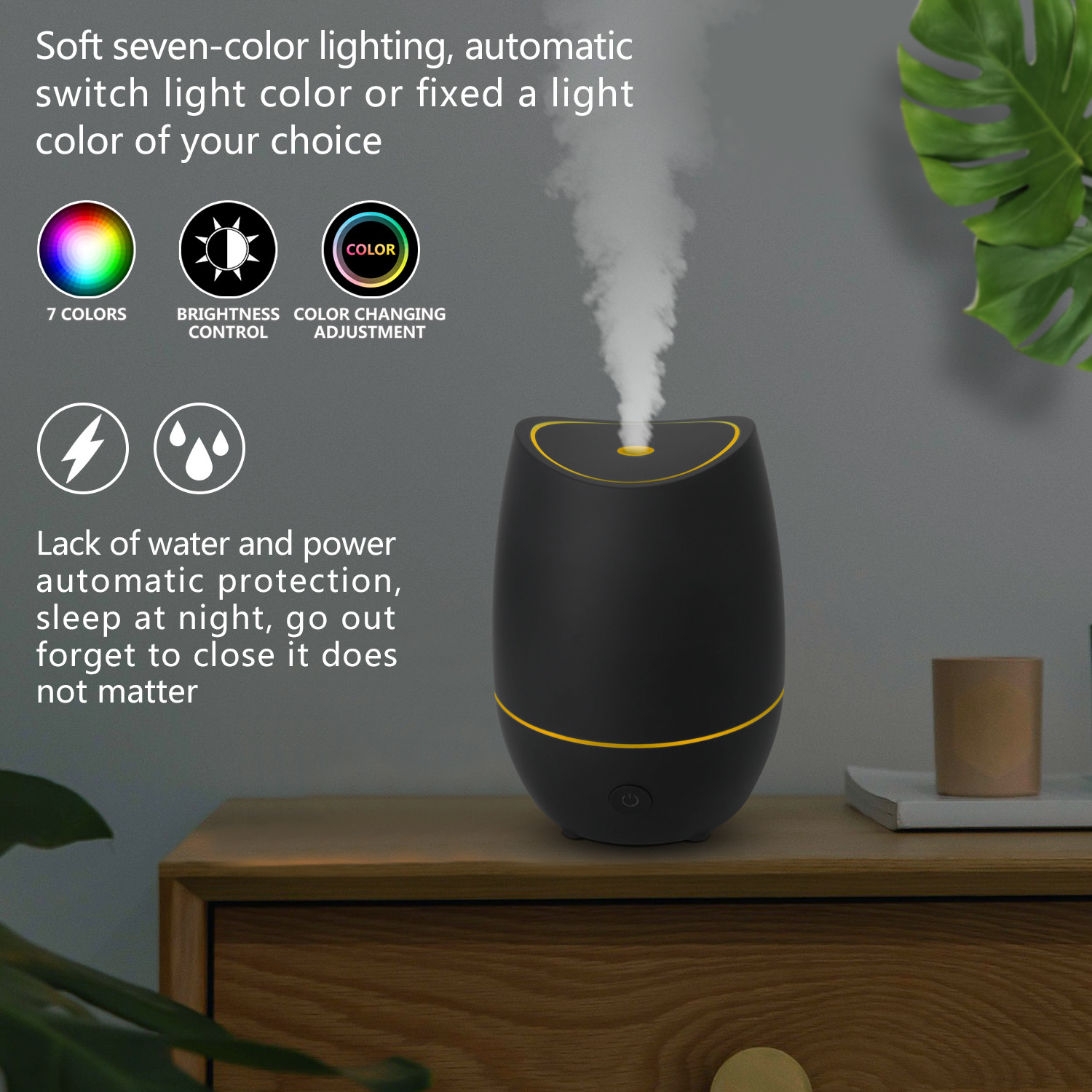 350ML Ultrasonic Aroma Diffuser Home Use Black Diffuser With 7 Color Lights