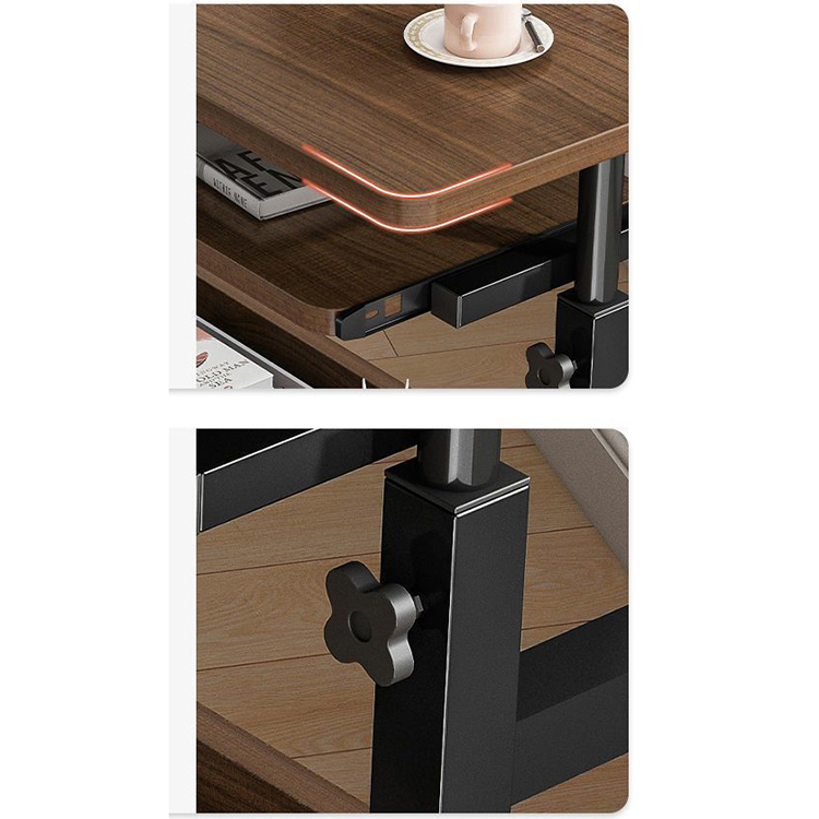SPCC Steel Frame Brown Wooden Computer Gaming Desk with Adjustable Height and Storage