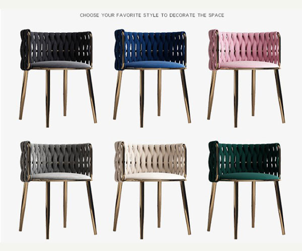 Modern Metal Frame Dining Chairs PU Armrest Velvet Seat Living Room