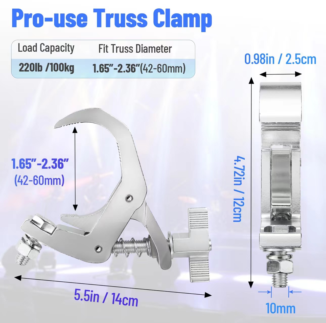 50mm-60mm Silver Aluminum Clamps Foldable Truss Clamps Corrosion Resistant