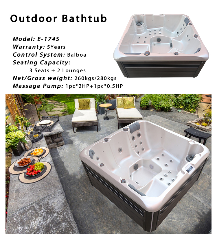Outdoor Acrylic Hot Tub Whirlpool Massage Bathtub With Bluetooth Sound System