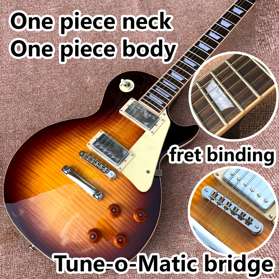 One piece of body & neck LP electric guitar Yellow tiger top adjusting the adjacent Matic bridge