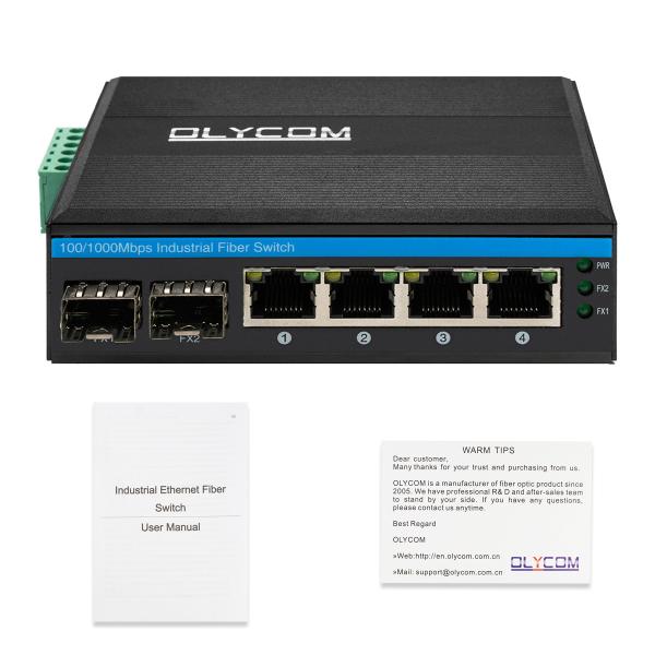 Industrial Network Switch 6 Port 100M/1000M Fiber Unmaaged Din Rail 12V 24V