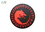 Size Customized PVC Rubber Patch Black Background Red Sign Round Shape