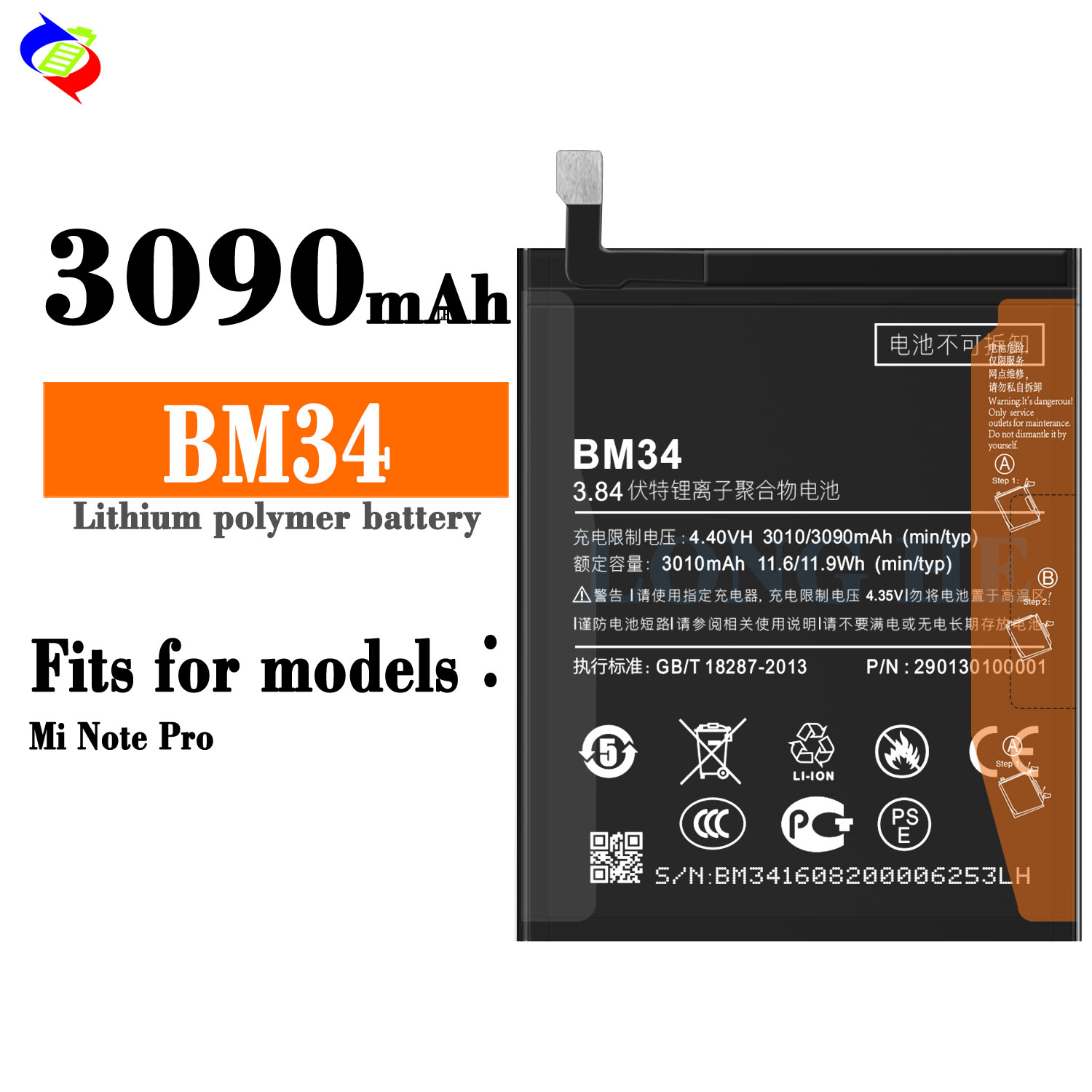 Double IC Protection BM34 Original 3090mAh Battery for Xiaomi Note Pro Fast Shipping