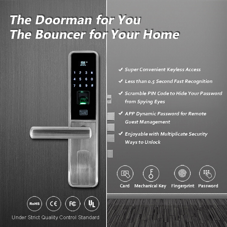OLED Display Fingerprint Door Lock Touch Screen Digital Intelligent 4x AA Batteries