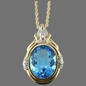 Wholesale 14K Round Cut Blue Topaz And CZ Pendant Enhance For Women from china suppliers