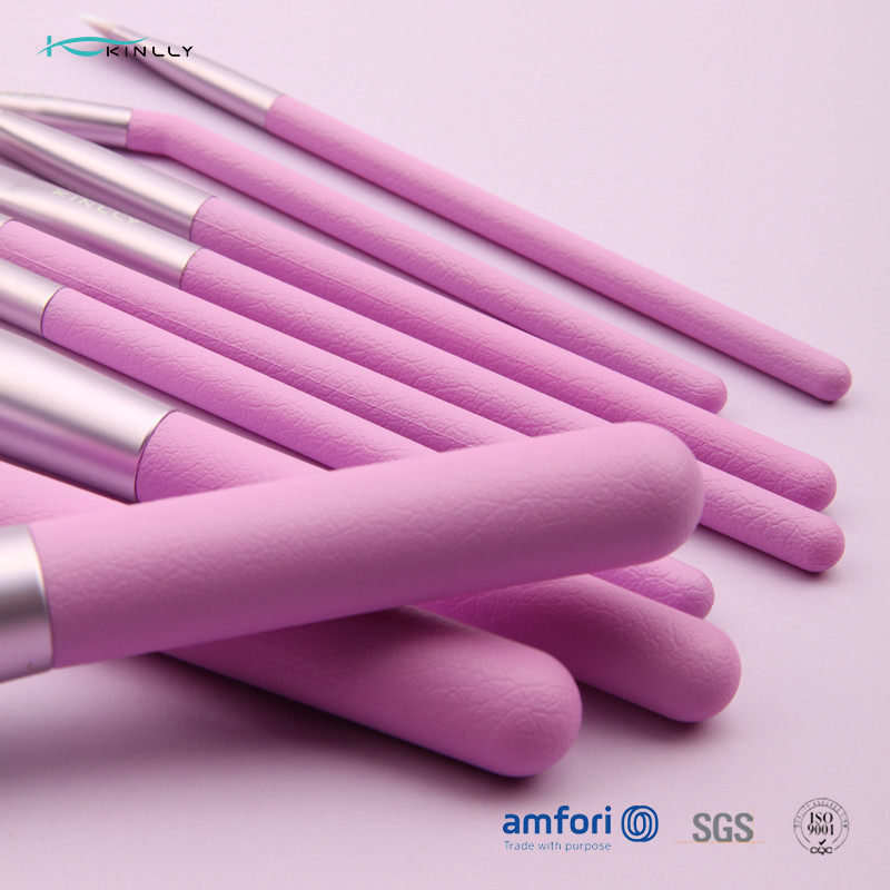 Purple Travel 9pcs Plastic Makeup Brushes With PU Pouch