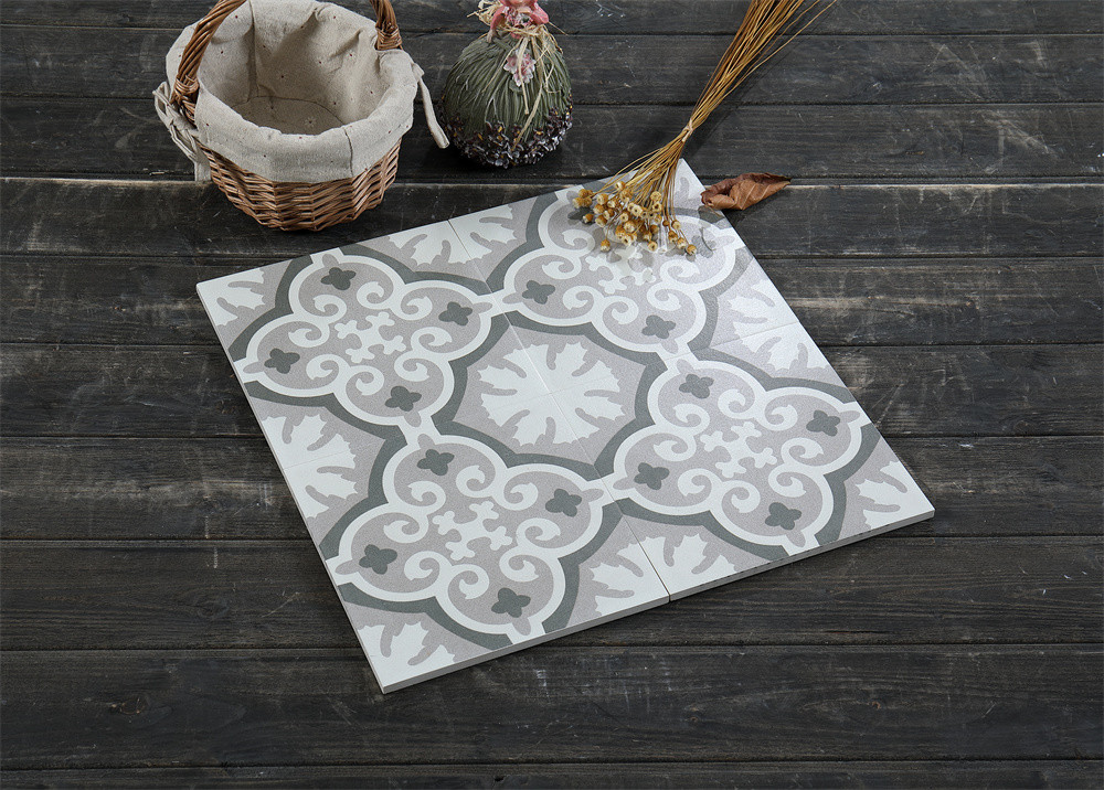 Non-Slip 20x20cm Ceramic Rustic Tiles For Office And Gray Floral Wall Tiles For Living Room