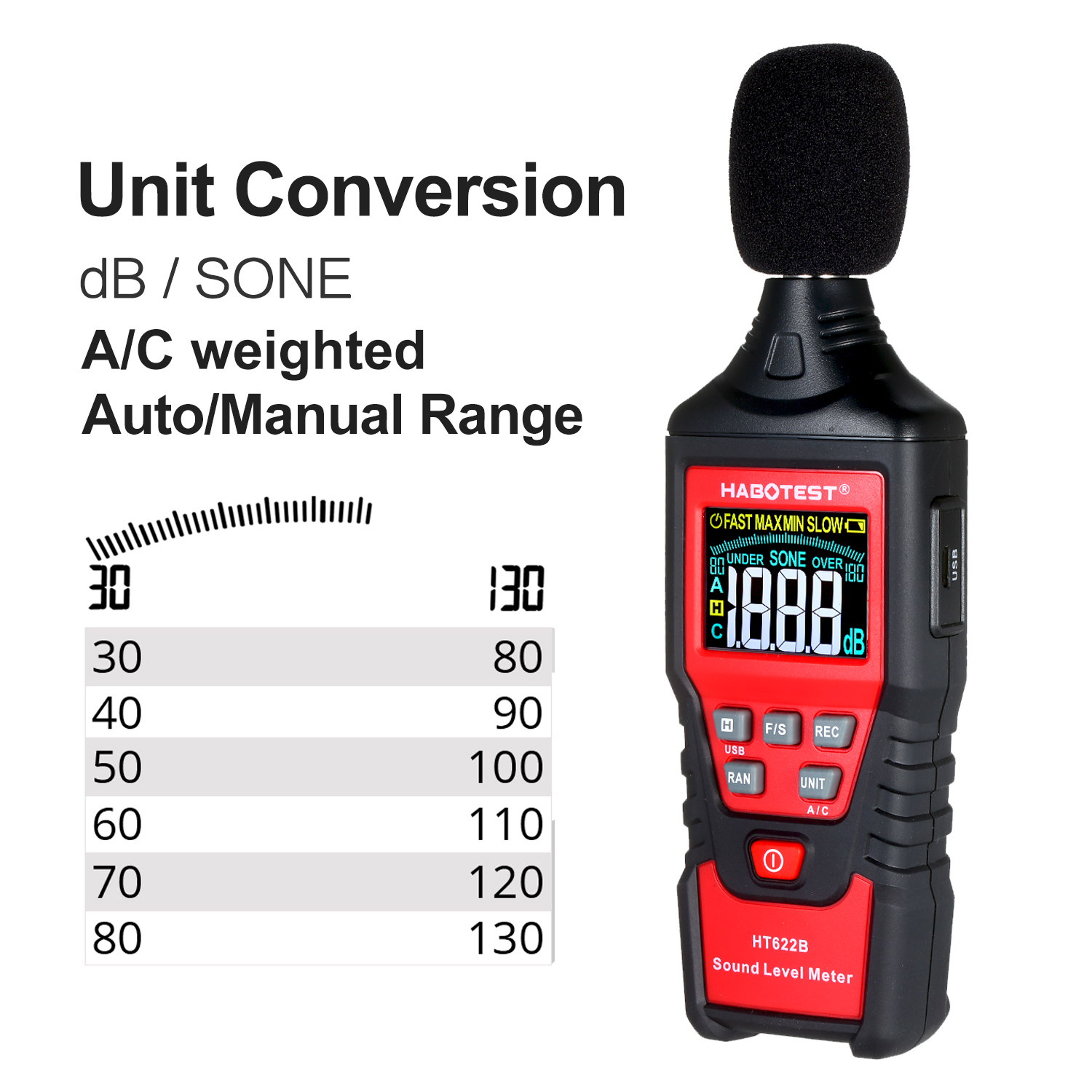 30dB Digital Decibel Meter , 30Hz Digital Audio Level Meter