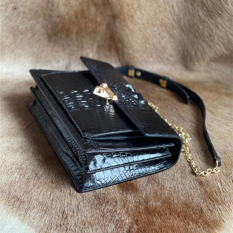 Authentic Crocodile Skin Women's Small Flap Purse Genuine Alligator Leather Two Straps Lady Female Cross Shoulder Bag