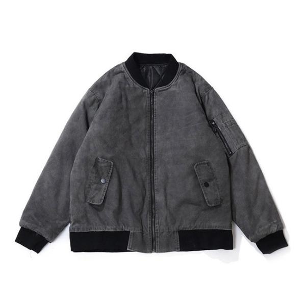 Washed Black European American Sport Jacket Teenagers Cotton Padded Winter