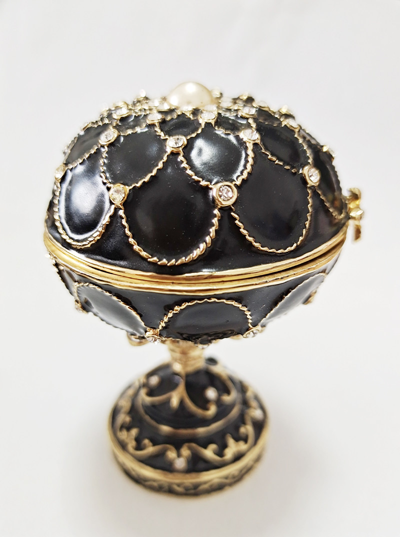Hand Painted Enameled Blace Faberge Egg Decorative Hinged Jewelry Trinket Box Unique Gift For Home Decoration Gift Box