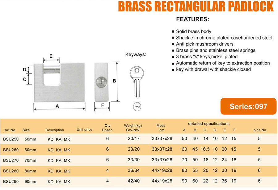 BRASS RECTANGULAR PADLOCK